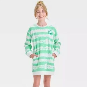 NWT Green & White Long Sleeve T shirt Dress XS (4-5) Shamrock St Patrick’s Day